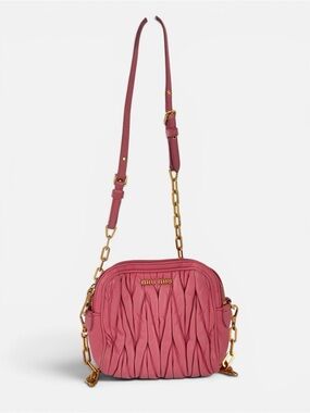 Miu Miu Rose Pink Matelassé Crossbody with Gold Chain